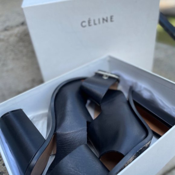 Celine Peep Toe Sandal Size 40.5 Shoe Leather - Picture 3 of 12